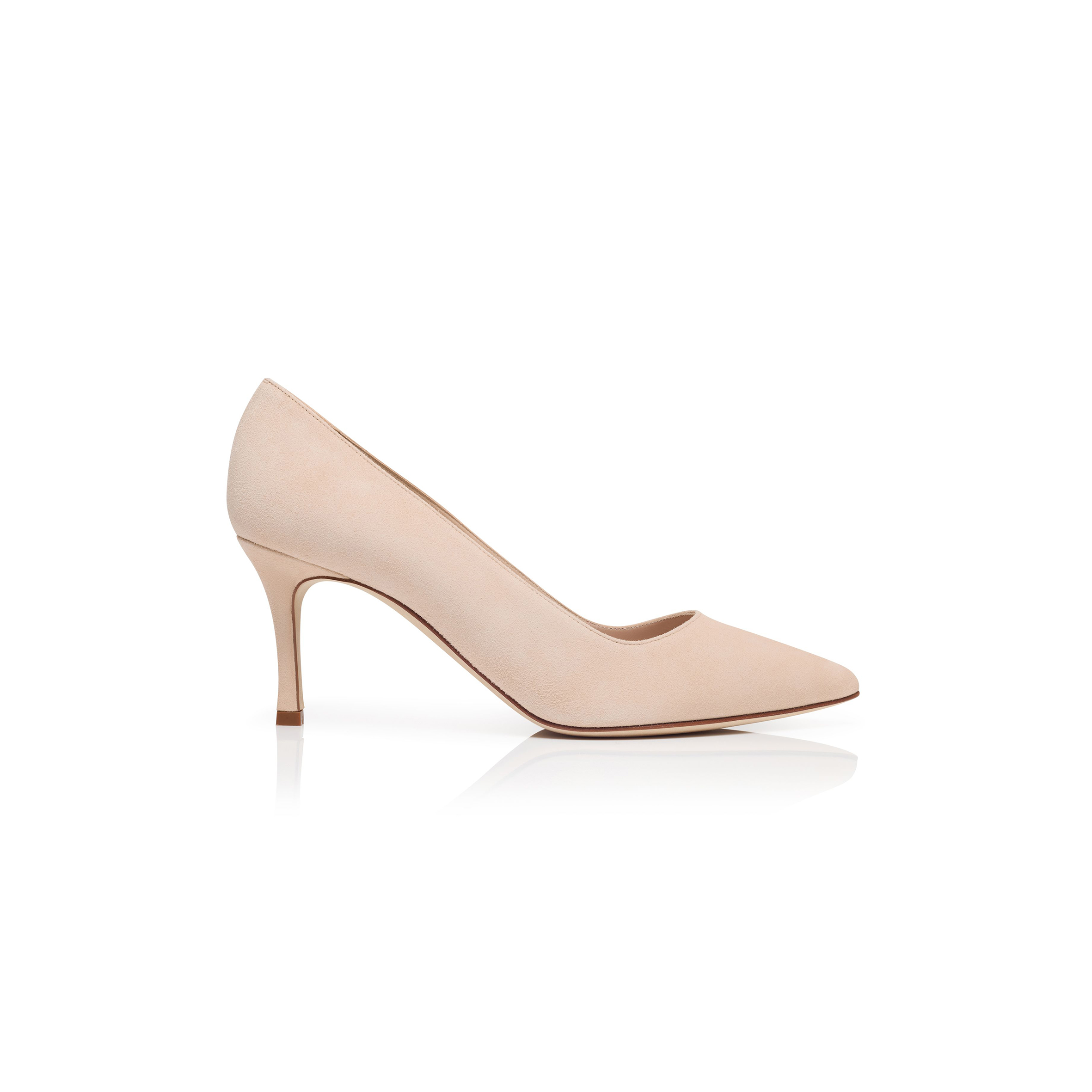 MANOLO BLAHNIK BB 70 LIGHT BEIGE SUEDE POINTED TOE PUMPS 120-1232-0004